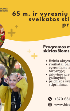 65 m. + sveikatos stiprinimo programos užsiėmimų tvarkaraštis
