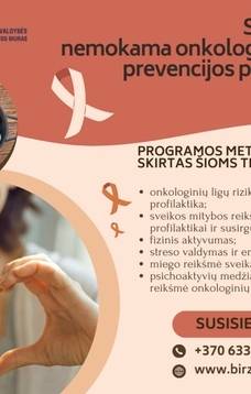 Suaugusių asmenų, turinčių padidėjusią riziką susirgti onkologinėmis ligomis programos užsiėmimų tvarkaraštis 