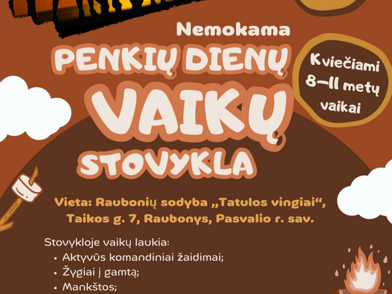 NEMOKAMA penkių dienų stovyklą vaikams