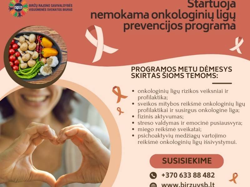 Suaugusių asmenų, turinčių padidėjusią riziką susirgti onkologinėmis ligomis programos užsiėmimų tvarkaraštis 